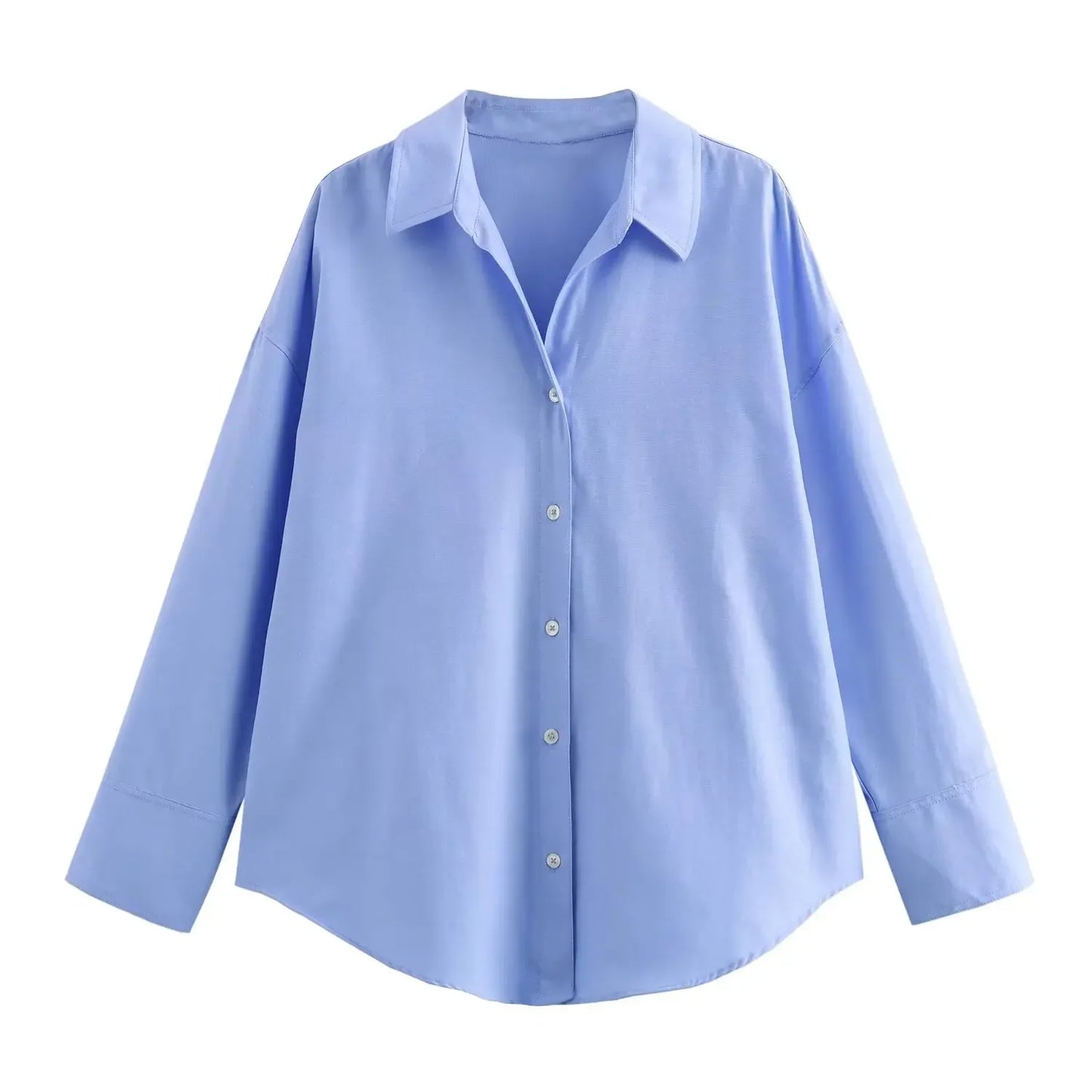 TRAF Women Fashion Spring Cotton Oxford Long Sleeve Single-breasted Lapel Blouse Street Clothing Shirt Chic Ladies Tops Mujer