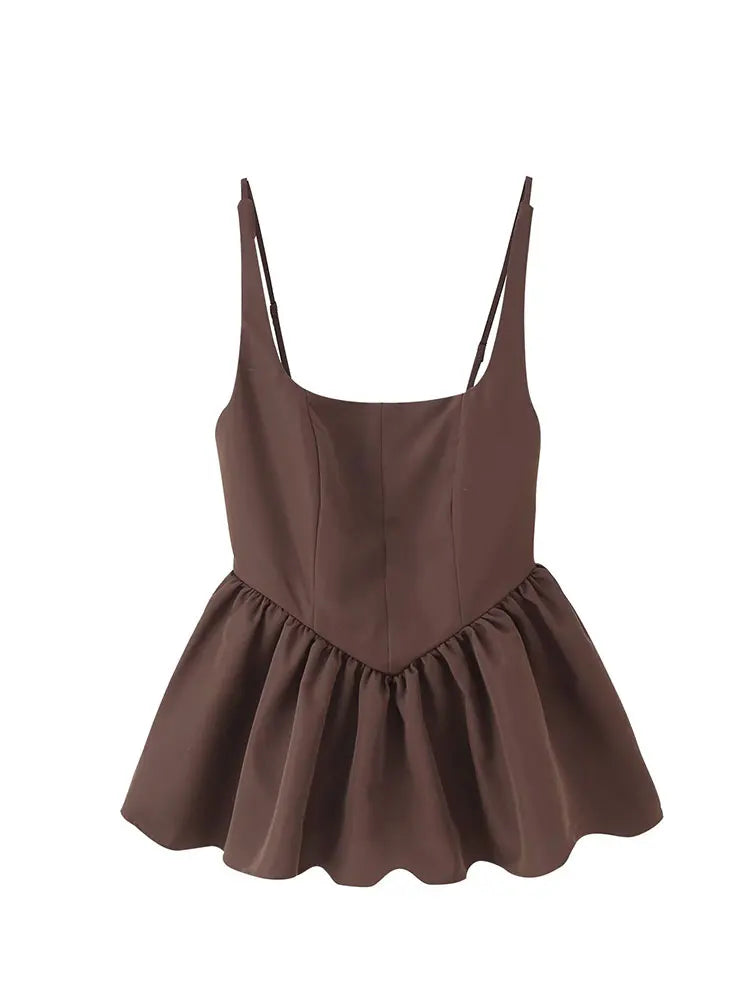 TRAFNLZGMSJ 2025 Summer Women's Casual Top Short Tops For Women Ladylike Style Sling Tops Sleeveless Short Top Streetwear