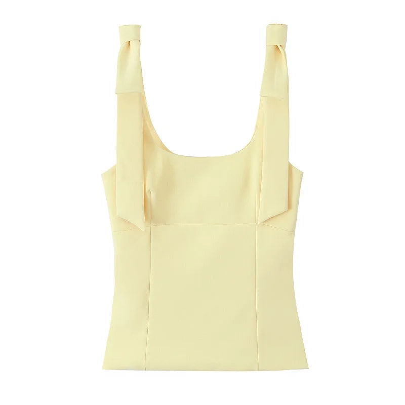 TRAF Y2k Bow Slip Tops 2025 Women's Spring Summer Tank Tops Ladies Fashion Casual Elegant White Yellow Corset Tops Camis
