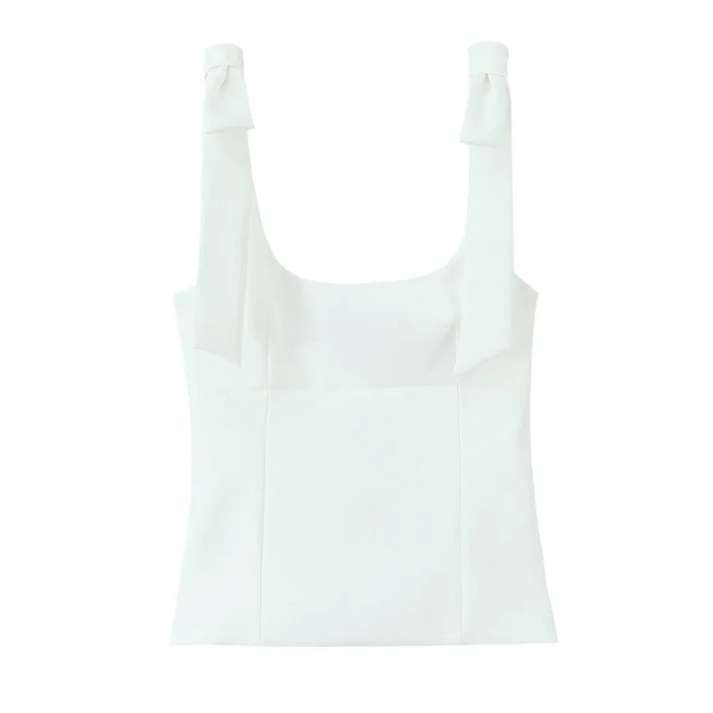 TRAF Y2k Bow Slip Tops 2025 Women's Spring Summer Tank Tops Ladies Fashion Casual Elegant White Yellow Corset Tops Camis