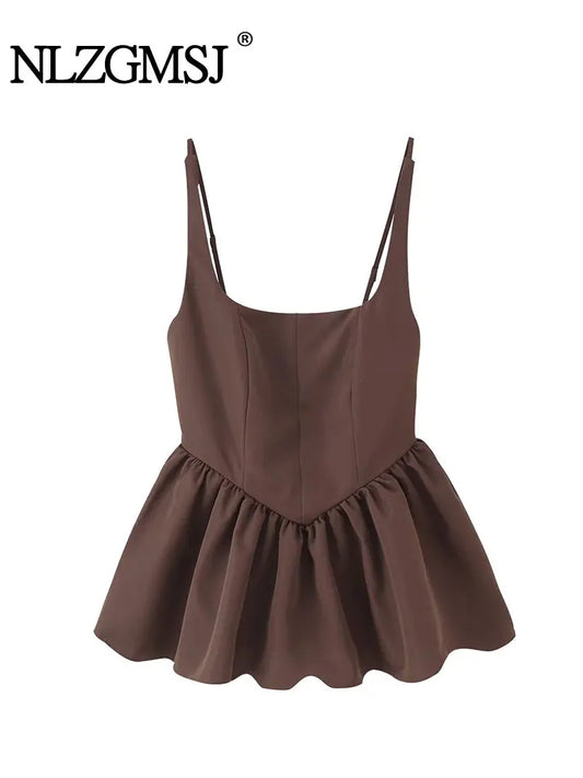 TRAFNLZGMSJ 2025 Summer Women's Casual Top Short Tops For Women Ladylike Style Sling Tops Sleeveless Short Top Streetwear