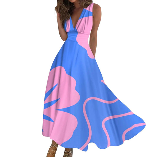 Generic Womens Dresses Casual Dresses for Women Summer Dresses for Women 2024 Vacation Cottagecore Dress Sundresses for Women Maxi Sundresses for Women Fancy Dress for WomenSky BlueLarge