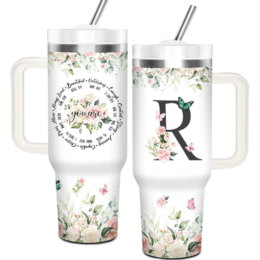 Christian Gifts for Women Christian Tumbler 40Oz with Handle and Straw for Women Personalized Initial R Tumbler Gifts for Women Christmas Religious Inspirational Gifts Gifts for Christian Women